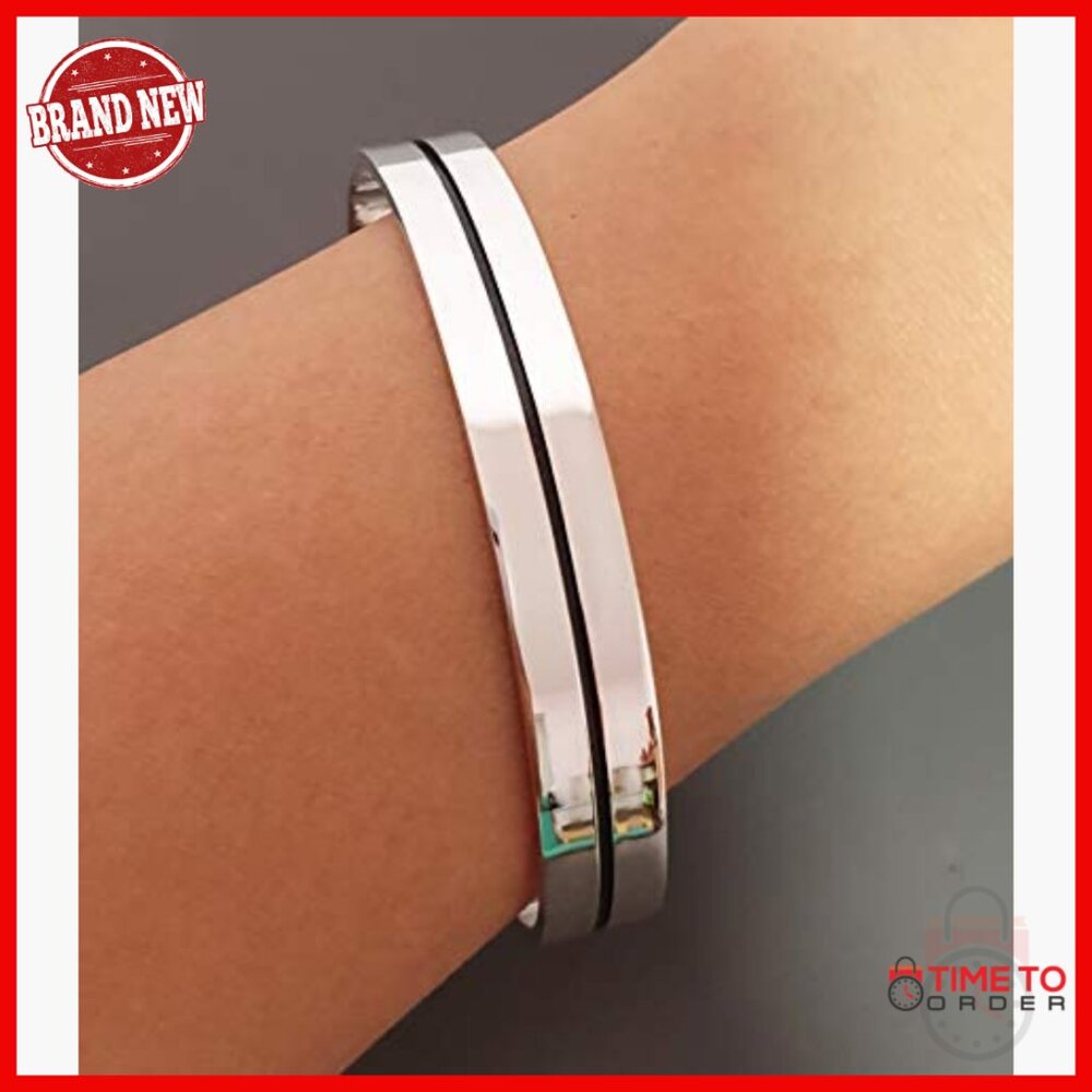Solid 925 Sterling Silver Bangle Bracelet, Flat T… - image 2